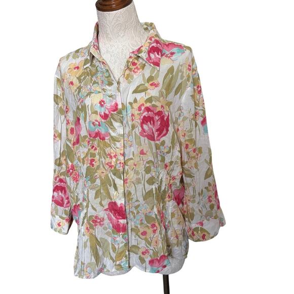 Emma James Woman 22W Floral Button-Up Blouse Cotton – Romantic Garden Print - Picture 2 of 7